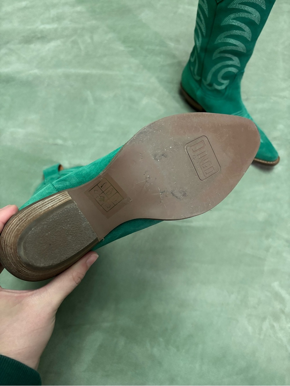 Dingo 1969 Turquoise Suede Western Knee-High Cowboy Boot - Picture 6 of 7
